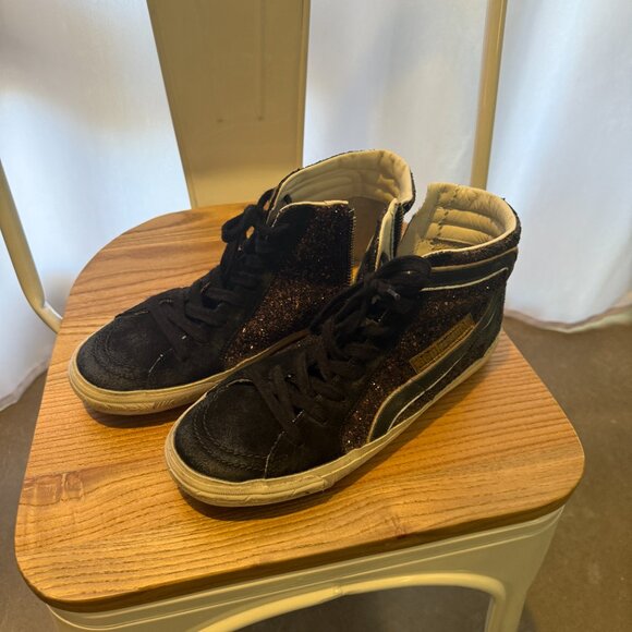 Slide in brown glitter with black leather star and flash - Picture 11 of 15